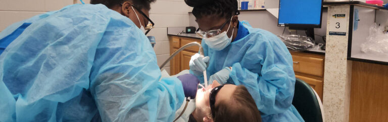 Dentists working with patient