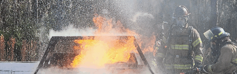 Firefighters putting out car fire