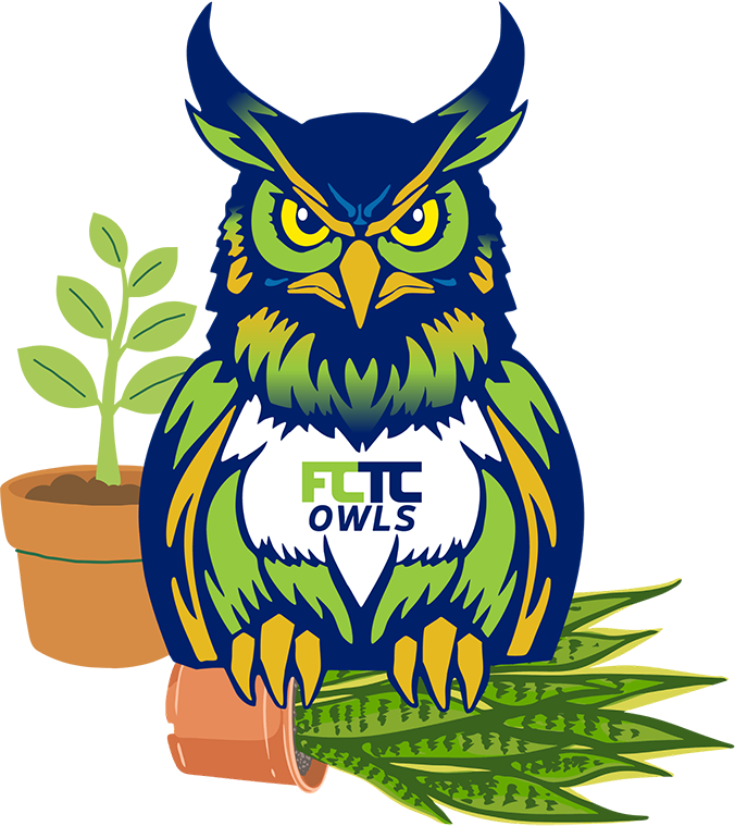 FCTC nursery program owl graphic showing owl with potted plants