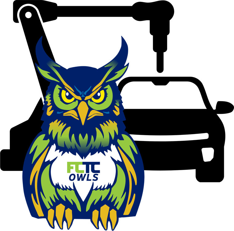 FCTC automotive program owl graphic showing owl with car and tools