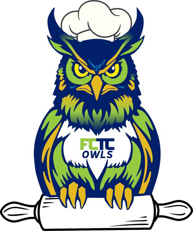 FCTC culinary arts program owl graphic showing owl with baking tools