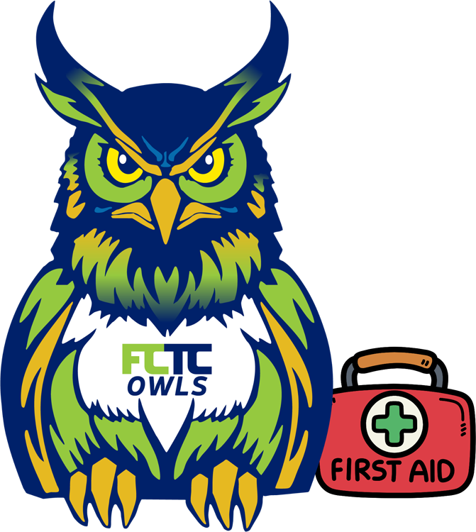 FCTC EMT program owl graphic showing owl with first aid kit