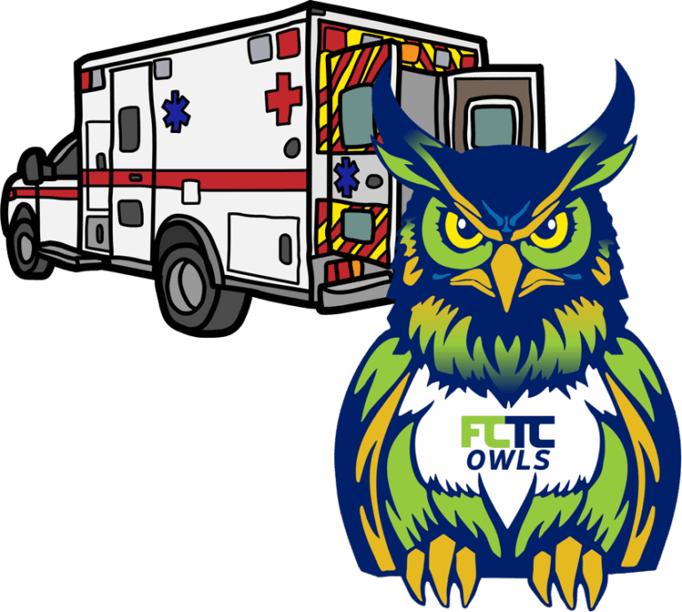 FCTC paramedic program owl graphic showing owl with ambulance